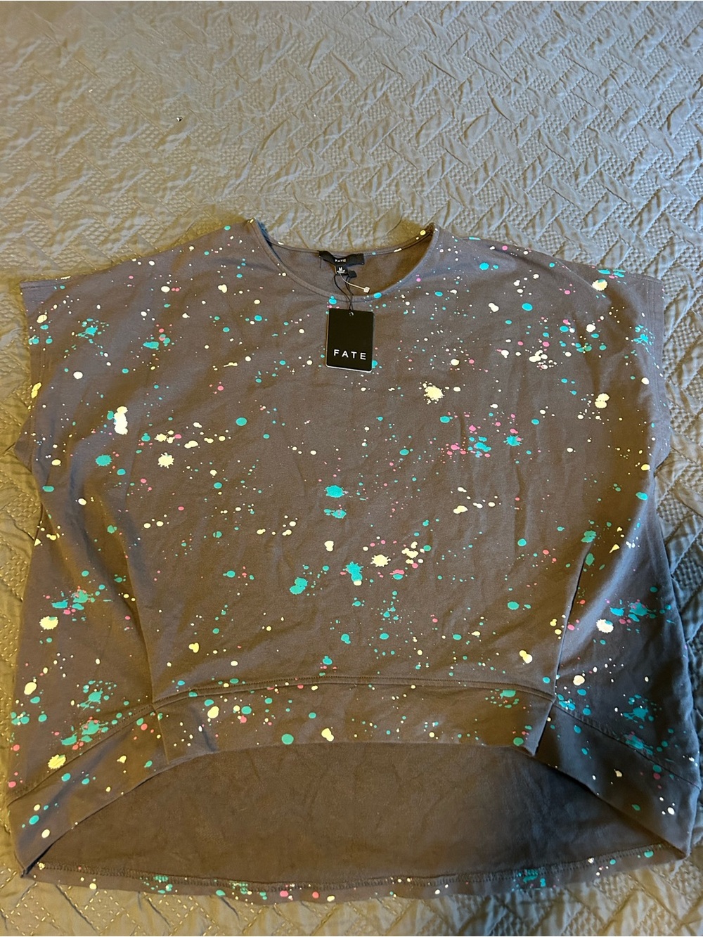 Fate Taupe Crewneck Sweatshirt with Neon Splatter